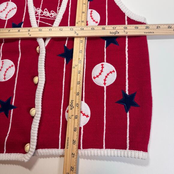 VTG BaseBall Stars Knitted Sweater Vest Small Cotton PBJ Sport Fun Red White Y2K - Picture 6 of 9